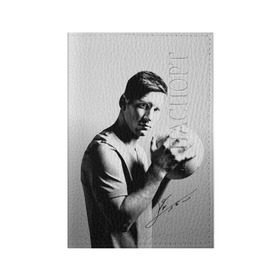 Обложка для паспорта матовая кожа с принтом Лионель Месси в Белгороде, натуральная матовая кожа | размер 19,3 х 13,7 см; прозрачные пластиковые крепления | Тематика изображения на принте: barcelona | messi | барселона | спорт | футбол