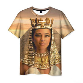 Мужская футболка 3D с принтом Клеопатра в Белгороде, 100% полиэфир | прямой крой, круглый вырез горловины, длина до линии бедер | египет | египетская | закат | золото | клеопатра | корона | песок | пирамиды | пустыня | солнце | царица