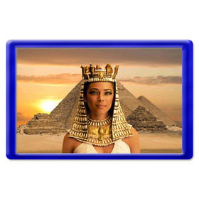 Магнит 45*70 с принтом Клеопатра в Белгороде, Пластик | Размер: 78*52 мм; Размер печати: 70*45 | Тематика изображения на принте: египет | египетская | закат | золото | клеопатра | корона | песок | пирамиды | пустыня | солнце | царица