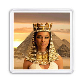 Магнит 55*55 с принтом Клеопатра в Белгороде, Пластик | Размер: 65*65 мм; Размер печати: 55*55 мм | египет | египетская | закат | золото | клеопатра | корона | песок | пирамиды | пустыня | солнце | царица