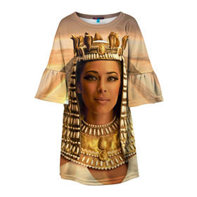 Детское платье 3D с принтом Клеопатра в Белгороде, 100% полиэстер | прямой силуэт, чуть расширенный к низу. Круглая горловина, на рукавах — воланы | египет | египетская | закат | золото | клеопатра | корона | песок | пирамиды | пустыня | солнце | царица