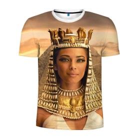 Мужская футболка 3D спортивная с принтом Клеопатра в Белгороде, 100% полиэстер с улучшенными характеристиками | приталенный силуэт, круглая горловина, широкие плечи, сужается к линии бедра | египет | египетская | закат | золото | клеопатра | корона | песок | пирамиды | пустыня | солнце | царица