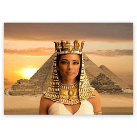 Поздравительная открытка с принтом Клеопатра в Белгороде, 100% бумага | плотность бумаги 280 г/м2, матовая, на обратной стороне линовка и место для марки
 | египет | египетская | закат | золото | клеопатра | корона | песок | пирамиды | пустыня | солнце | царица