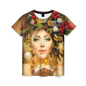 Женская футболка 3D с принтом Чудо девушка в Белгороде, 100% полиэфир ( синтетическое хлопкоподобное полотно) | прямой крой, круглый вырез горловины, длина до линии бедер | волшебница | волшебство | звезды | новый год | подарки | празник | фея | чудо девушка