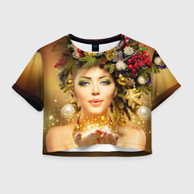 Женская футболка 3D укороченная с принтом Чудо девушка в Белгороде, 100% полиэстер | круглая горловина, длина футболки до линии талии, рукава с отворотами | волшебница | волшебство | звезды | новый год | подарки | празник | фея | чудо девушка