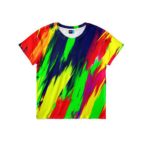 Детская футболка 3D с принтом Краска в Белгороде, 100% гипоаллергенный полиэфир | прямой крой, круглый вырез горловины, длина до линии бедер, чуть спущенное плечо, ткань немного тянется | rainbow | краска | прикольные | радуга | текстуры | штрихи