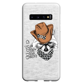 Чехол для Samsung Galaxy S10 с принтом Енот ковбой в Белгороде, Силикон | Область печати: задняя сторона чехла, без боковых панелей | енот