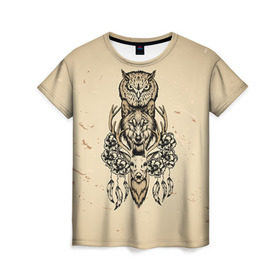 Женская футболка 3D с принтом Животные в Белгороде, 100% полиэфир ( синтетическое хлопкоподобное полотно) | прямой крой, круглый вырез горловины, длина до линии бедер | сова