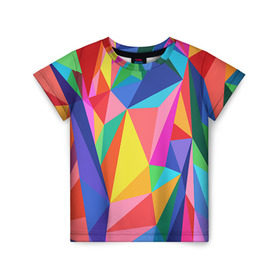 Детская футболка 3D с принтом Радуга в Белгороде, 100% гипоаллергенный полиэфир | прямой крой, круглый вырез горловины, длина до линии бедер, чуть спущенное плечо, ткань немного тянется | polygonal | многоугольник | полигональный | разноцветный