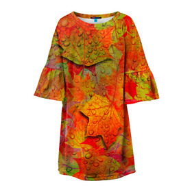 Детское платье 3D с принтом Лист клёна в Белгороде, 100% полиэстер | прямой силуэт, чуть расширенный к низу. Круглая горловина, на рукавах — воланы | дождь | листопад | осень