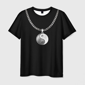 Мужская футболка 3D с принтом Инь янь в Белгороде, 100% полиэфир | прямой крой, круглый вырез горловины, длина до линии бедер | инь ян | медальон | цепь