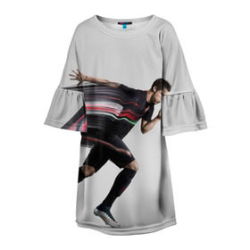Детское платье 3D с принтом Cristiano Ronaldo в Белгороде, 100% полиэстер | прямой силуэт, чуть расширенный к низу. Круглая горловина, на рукавах — воланы | Тематика изображения на принте: cristiano ronaldo