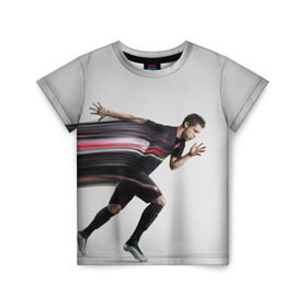 Детская футболка 3D с принтом Cristiano Ronaldo в Белгороде, 100% гипоаллергенный полиэфир | прямой крой, круглый вырез горловины, длина до линии бедер, чуть спущенное плечо, ткань немного тянется | Тематика изображения на принте: cristiano ronaldo
