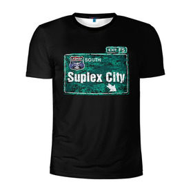 Мужская футболка 3D спортивная с принтом Suplex city в Белгороде, 100% полиэстер с улучшенными характеристиками | приталенный силуэт, круглая горловина, широкие плечи, сужается к линии бедра | Тематика изображения на принте: fear | fury | wwe | рестлер