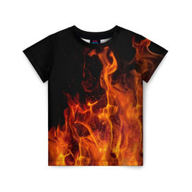 Детская футболка 3D с принтом Огонь в Белгороде, 100% гипоаллергенный полиэфир | прямой крой, круглый вырез горловины, длина до линии бедер, чуть спущенное плечо, ткань немного тянется | Тематика изображения на принте: костер | пламя