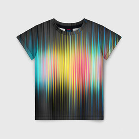 Детская футболка 3D с принтом Спектр в Белгороде, 100% гипоаллергенный полиэфир | прямой крой, круглый вырез горловины, длина до линии бедер, чуть спущенное плечо, ткань немного тянется | мерцание | радуга | свет | свечение | сияние | спектр | цвета | эквалайзер