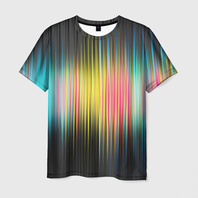 Мужская футболка 3D с принтом Спектр в Белгороде, 100% полиэфир | прямой крой, круглый вырез горловины, длина до линии бедер | мерцание | радуга | свет | свечение | сияние | спектр | цвета | эквалайзер