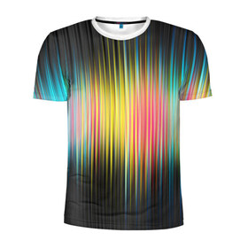 Мужская футболка 3D спортивная с принтом Спектр в Белгороде, 100% полиэстер с улучшенными характеристиками | приталенный силуэт, круглая горловина, широкие плечи, сужается к линии бедра | мерцание | радуга | свет | свечение | сияние | спектр | цвета | эквалайзер