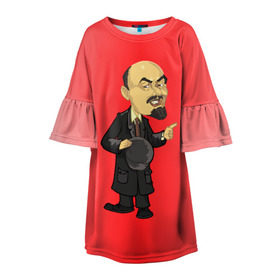 Детское платье 3D с принтом Ленин каррикатура в Белгороде, 100% полиэстер | прямой силуэт, чуть расширенный к низу. Круглая горловина, на рукавах — воланы | lenin | ussr | владимир | ильич | ленин | ссср