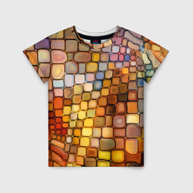 Детская футболка 3D с принтом Мозаика в Белгороде, 100% гипоаллергенный полиэфир | прямой крой, круглый вырез горловины, длина до линии бедер, чуть спущенное плечо, ткань немного тянется | арт | дизайн | искусство | композиция | краски | мозаика | пазл | цветные камешки