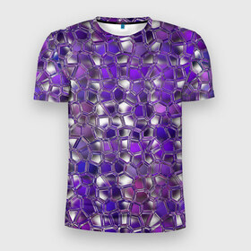 Мужская футболка 3D спортивная с принтом Фиолетовая мозаика в Белгороде, 100% полиэстер с улучшенными характеристиками | приталенный силуэт, круглая горловина, широкие плечи, сужается к линии бедра | дизайн | искусство | композиция | мозаика | стёклышки | цветные камешки