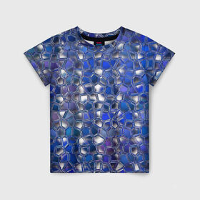 Детская футболка 3D с принтом Синяя мозаика в Белгороде, 100% гипоаллергенный полиэфир | прямой крой, круглый вырез горловины, длина до линии бедер, чуть спущенное плечо, ткань немного тянется | дизайн | искусство | композиция | мозаика | стёклышки | цветные камешки