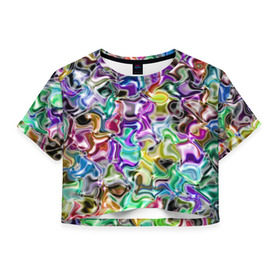 Женская футболка 3D укороченная с принтом Цветное безумие в Белгороде, 100% полиэстер | круглая горловина, длина футболки до линии талии, рукава с отворотами | арт | дизайн | искусство | краски | мозаика | палитра | радуга | разные цвета | текстура | цветное безумие