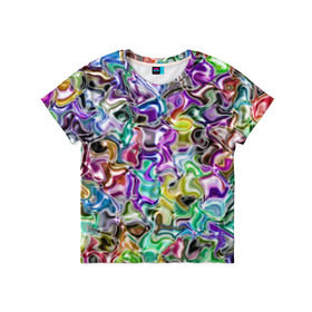 Детская футболка 3D с принтом Цветное безумие в Белгороде, 100% гипоаллергенный полиэфир | прямой крой, круглый вырез горловины, длина до линии бедер, чуть спущенное плечо, ткань немного тянется | Тематика изображения на принте: арт | дизайн | искусство | краски | мозаика | палитра | радуга | разные цвета | текстура | цветное безумие