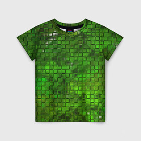 Детская футболка 3D с принтом Зелёные кубики в Белгороде, 100% гипоаллергенный полиэфир | прямой крой, круглый вырез горловины, длина до линии бедер, чуть спущенное плечо, ткань немного тянется | дизайн | искусство | кубики | мозаика | поверхность | рельеф | стена | стиль | текстура | фон