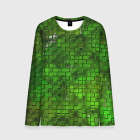 Мужской лонгслив 3D с принтом Зелёные кубики в Белгороде, 100% полиэстер | длинные рукава, круглый вырез горловины, полуприлегающий силуэт | дизайн | искусство | кубики | мозаика | поверхность | рельеф | стена | стиль | текстура | фон