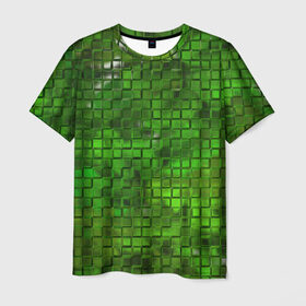Мужская футболка 3D с принтом Зелёные кубики в Белгороде, 100% полиэфир | прямой крой, круглый вырез горловины, длина до линии бедер | дизайн | искусство | кубики | мозаика | поверхность | рельеф | стена | стиль | текстура | фон