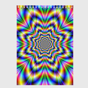 Скетчбук с принтом Красочная иллюзия в Белгороде, 100% бумага
 | 48 листов, плотность листов — 100 г/м2, плотность картонной обложки — 250 г/м2. Листы скреплены сверху удобной пружинной спиралью | гипноз | движение | красочный фон | обман зрения | оптическая иллюзия | погружение | текстура | фокус