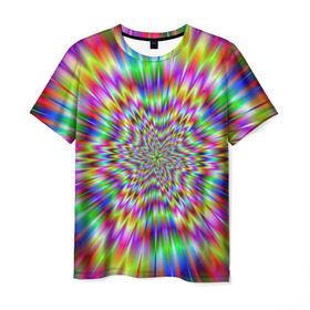 Мужская футболка 3D с принтом Спектральная иллюзия в Белгороде, 100% полиэфир | прямой крой, круглый вырез горловины, длина до линии бедер | Тематика изображения на принте: взрыв | гипноз | движение | краски | красочный фон | обман зрения | оптическая иллюзия | погружение | текстура | фокус | цветовой спектр