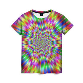 Женская футболка 3D с принтом Спектральная иллюзия в Белгороде, 100% полиэфир ( синтетическое хлопкоподобное полотно) | прямой крой, круглый вырез горловины, длина до линии бедер | взрыв | гипноз | движение | краски | красочный фон | обман зрения | оптическая иллюзия | погружение | текстура | фокус | цветовой спектр