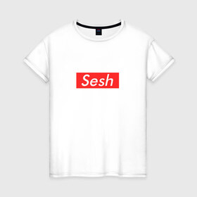 Женская футболка хлопок с принтом Sesh - Seshpreme в Белгороде, 100% хлопок | прямой крой, круглый вырез горловины, длина до линии бедер, слегка спущенное плечо | seshpreme
