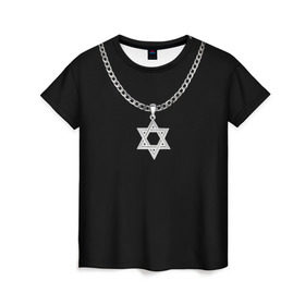 Женская футболка 3D с принтом Звезда Давида в Белгороде, 100% полиэфир ( синтетическое хлопкоподобное полотно) | прямой крой, круглый вырез горловины, длина до линии бедер | звезда давида | кулон | цепь