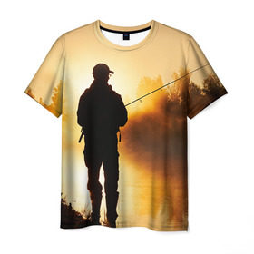 Мужская футболка 3D с принтом Рыбак в Белгороде, 100% полиэфир | прямой крой, круглый вырез горловины, длина до линии бедер | грузило | карась | лодка | окунь | природа | река | рыбак | рыболов | снасти | туризм | щука