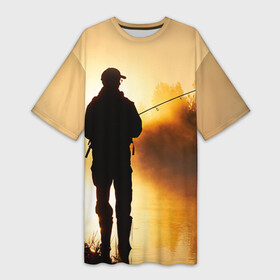 Платье-футболка 3D с принтом Рыбак в Белгороде,  |  | грузило | карась | лодка | окунь | природа | река | рыбак | рыболов | снасти | туризм | щука