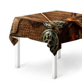 Скатерть 3D с принтом Рыбацкий стол в Белгороде, 100% полиэстер (ткань не мнется и не растягивается) | Размер: 150*150 см | грузило | карась | лодка | окунь | природа | река | рыбак | рыболов | снасти | туризм | щука