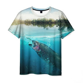 Мужская футболка 3D с принтом Рыбалка в Белгороде, 100% полиэфир | прямой крой, круглый вырез горловины, длина до линии бедер | грузило | карась | лодка | окунь | природа | река | рыбак | рыболов | снасти | туризм | щука