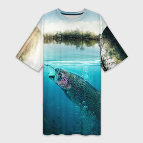 Платье-футболка 3D с принтом Рыбалка в Белгороде,  |  | грузило | карась | лодка | окунь | природа | река | рыбак | рыболов | снасти | туризм | щука