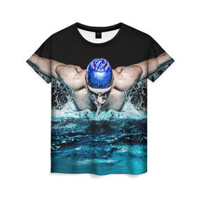 Женская футболка 3D с принтом Пловец в Белгороде, 100% полиэфир ( синтетическое хлопкоподобное полотно) | прямой крой, круглый вырез горловины, длина до линии бедер | 