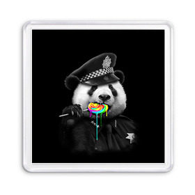 Магнит 55*55 с принтом Панда и карамель в Белгороде, Пластик | Размер: 65*65 мм; Размер печати: 55*55 мм | панда | черно белый