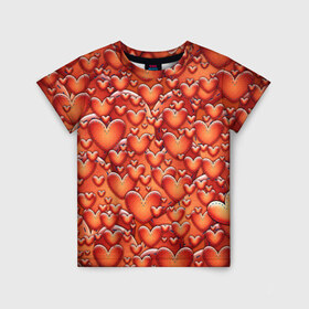 Детская футболка 3D с принтом Hearts в Белгороде, 100% гипоаллергенный полиэфир | прямой крой, круглый вырез горловины, длина до линии бедер, чуть спущенное плечо, ткань немного тянется | heart | популярные | прикольные | сердечки | сердце