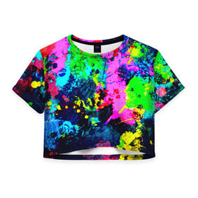 Женская футболка 3D укороченная с принтом Пятна краски в Белгороде, 100% полиэстер | круглая горловина, длина футболки до линии талии, рукава с отворотами | гранж | краска | новые | прикольные | текстуры | цветные