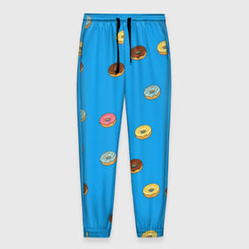 Мужские брюки 3D с принтом Пончики в Белгороде, 100% полиэстер | манжеты по низу, эластичный пояс регулируется шнурком, по бокам два кармана без застежек, внутренняя часть кармана из мелкой сетки | donut | гомер | еда | пончики | симпсон | фаст