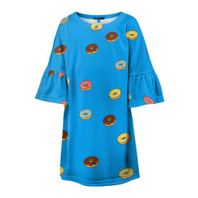 Детское платье 3D с принтом Пончики в Белгороде, 100% полиэстер | прямой силуэт, чуть расширенный к низу. Круглая горловина, на рукавах — воланы | donut | гомер | еда | пончики | симпсон | фаст