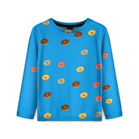 Детский лонгслив 3D с принтом Пончики в Белгороде, 100% полиэстер | длинные рукава, круглый вырез горловины, полуприлегающий силуэт
 | donut | гомер | еда | пончики | симпсон | фаст