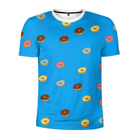 Мужская футболка 3D спортивная с принтом Пончики в Белгороде, 100% полиэстер с улучшенными характеристиками | приталенный силуэт, круглая горловина, широкие плечи, сужается к линии бедра | donut | гомер | еда | пончики | симпсон | фаст