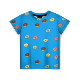 Детская футболка 3D с принтом Пончики в Белгороде, 100% гипоаллергенный полиэфир | прямой крой, круглый вырез горловины, длина до линии бедер, чуть спущенное плечо, ткань немного тянется | Тематика изображения на принте: donut | гомер | еда | пончики | симпсон | фаст